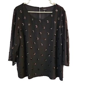 Talbot Woman Black Sequin Blouse 2X